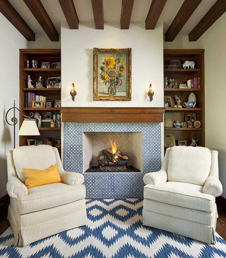 sitting room by fireplace